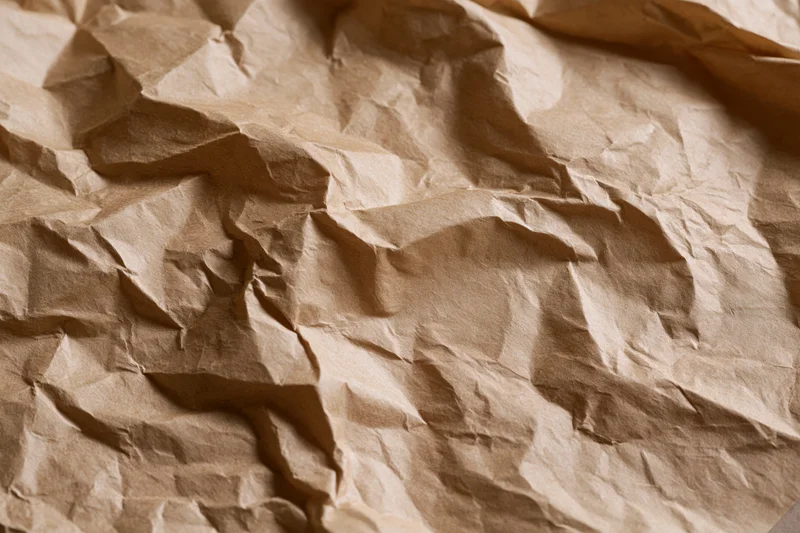 Crumpled brown kraft paper surface in flat lay closeup