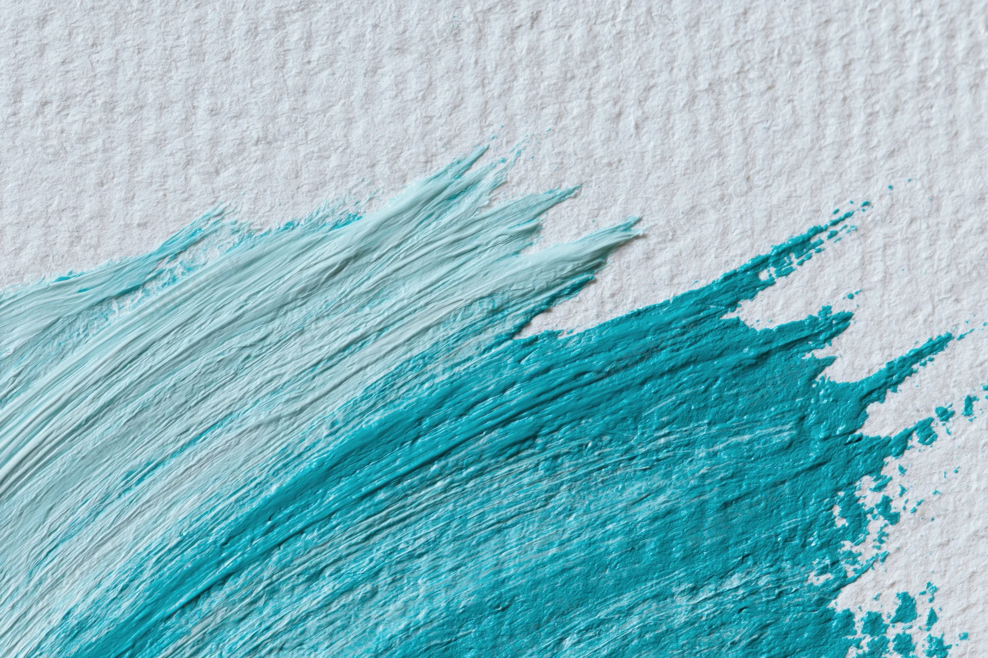 Thick acrylic paint brushstrokes on textured white paper