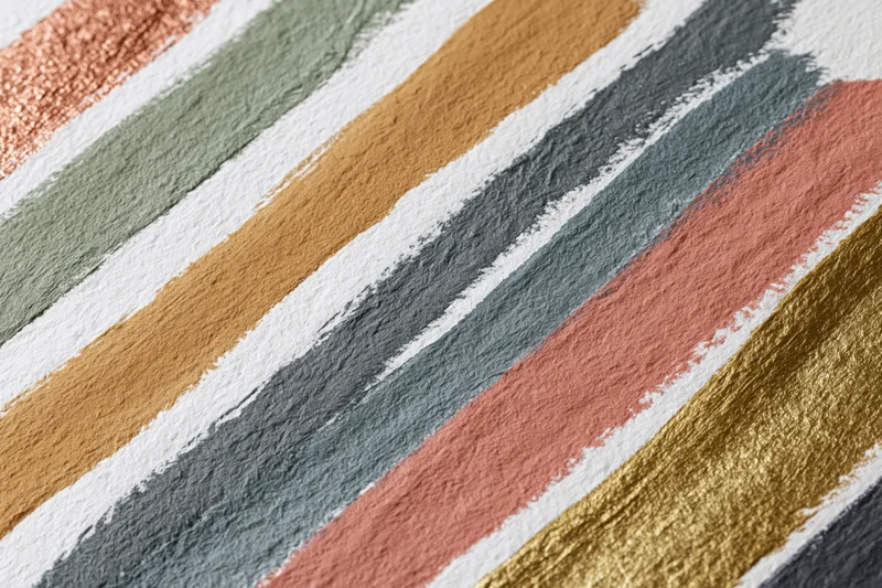 Diagonal paint swatches in various colors applied on textured white surface