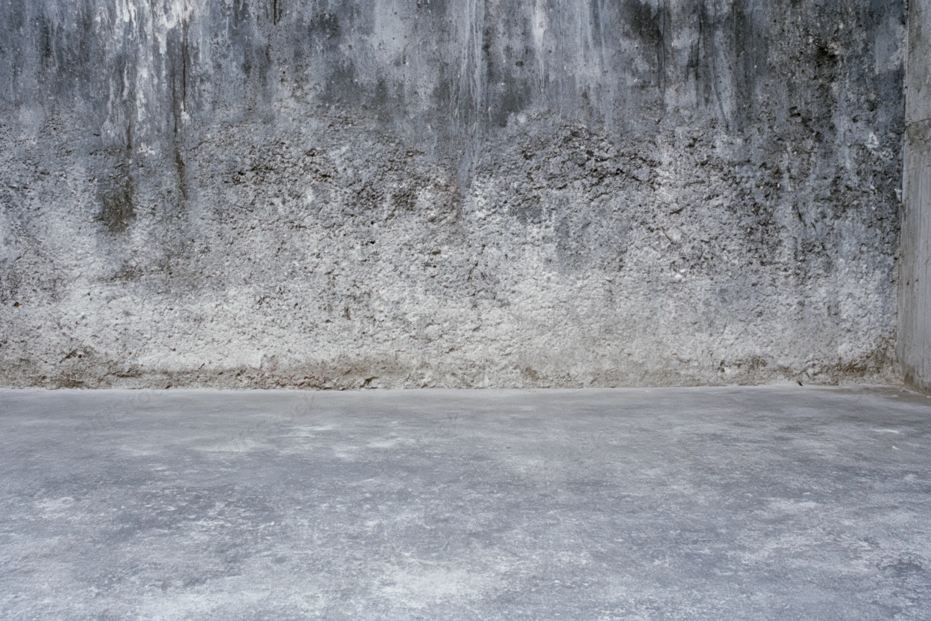 Empty concrete room with weathered cement wall and floor