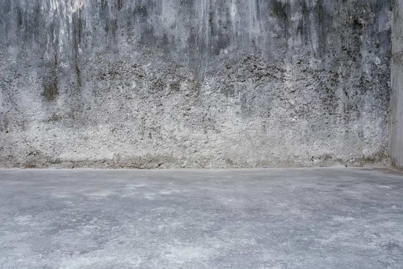Empty concrete room with weathered cement wall and floor