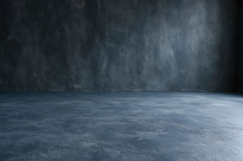 Empty dark concrete room with textured walls and floor meeting at corner