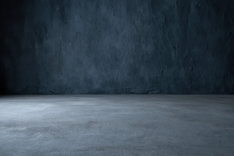 Empty dark concrete room with textured wall and floor meeting at corner