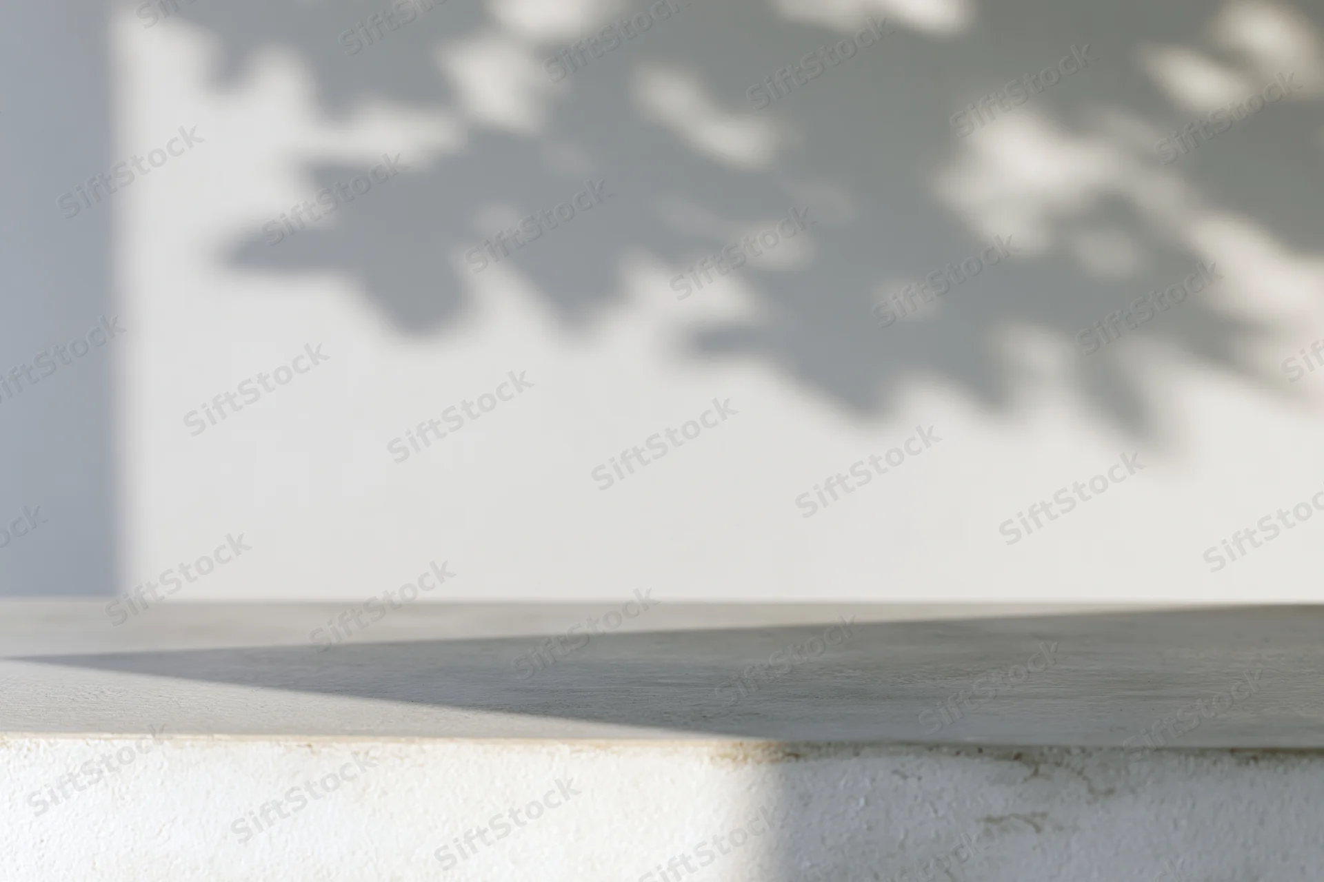 White concrete surface with leaf shadows on a wall outdoors