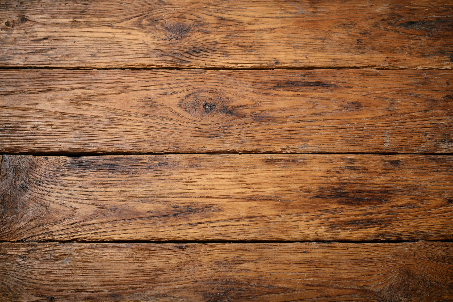 Aged horizontal wooden planks arranged in a flat lay filling the frame