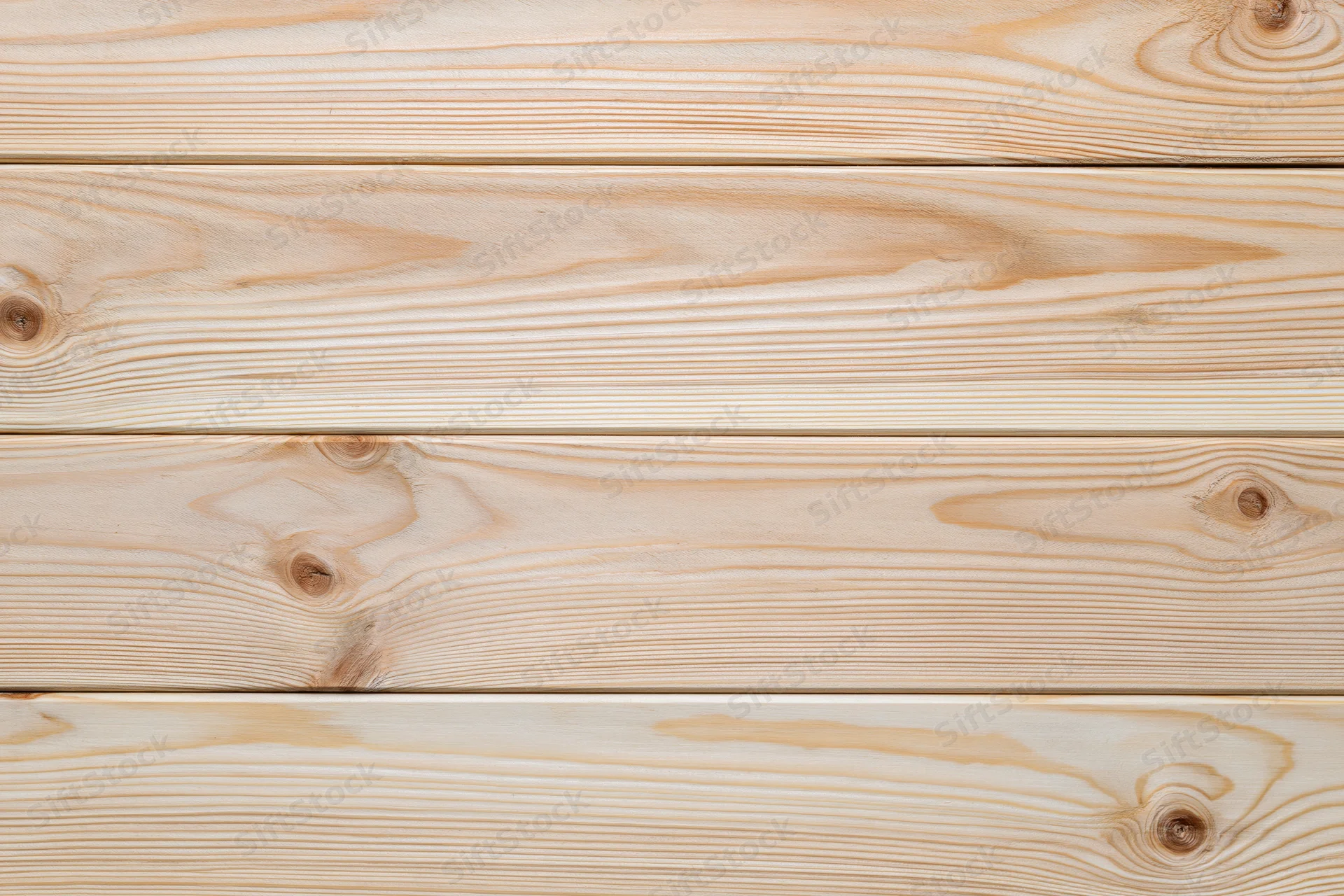 Horizontal light pine wood planks arranged in a flat lay surface view