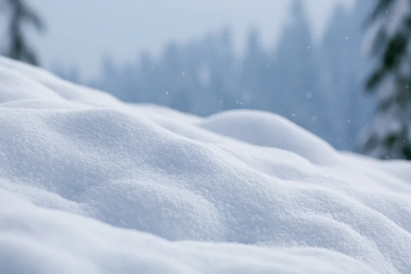 Snow drifts covering the ground in a forested winter landscape