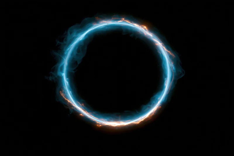 Glowing circular ring of electric blue plasma energy floating in dark space