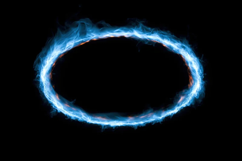 Glowing circular ring of electric blue plasma energy floating in darkness