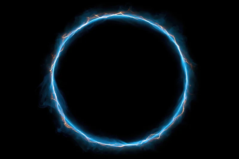 Glowing circular ring of electric blue plasma energy floating in dark space