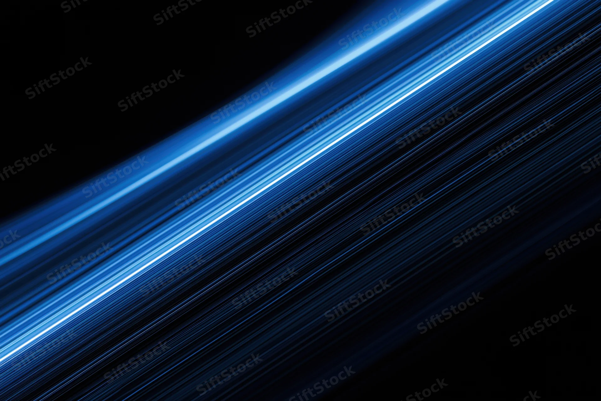 Electric blue light trails moving diagonally across a dark background