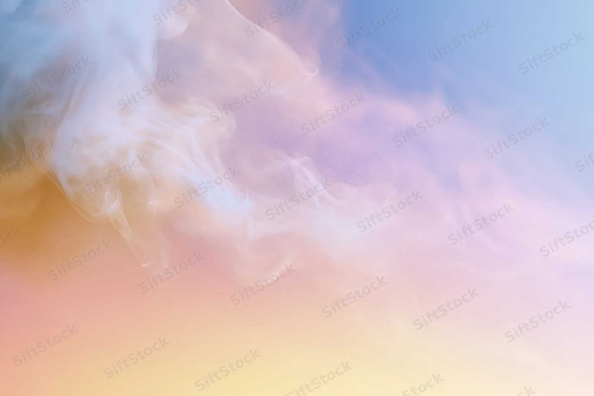 Wispy white smoke tendrils drifting and curling against a soft pastel gradient sky background