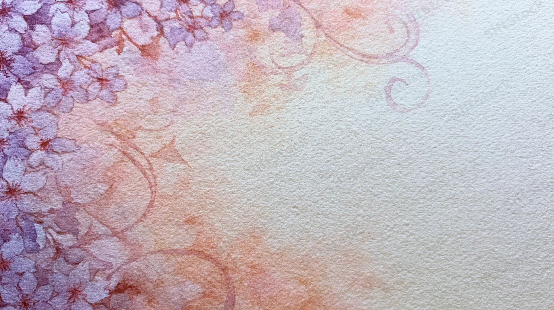 Watercolor cherry blossom floral design on textured paper with copyspace for text or branding