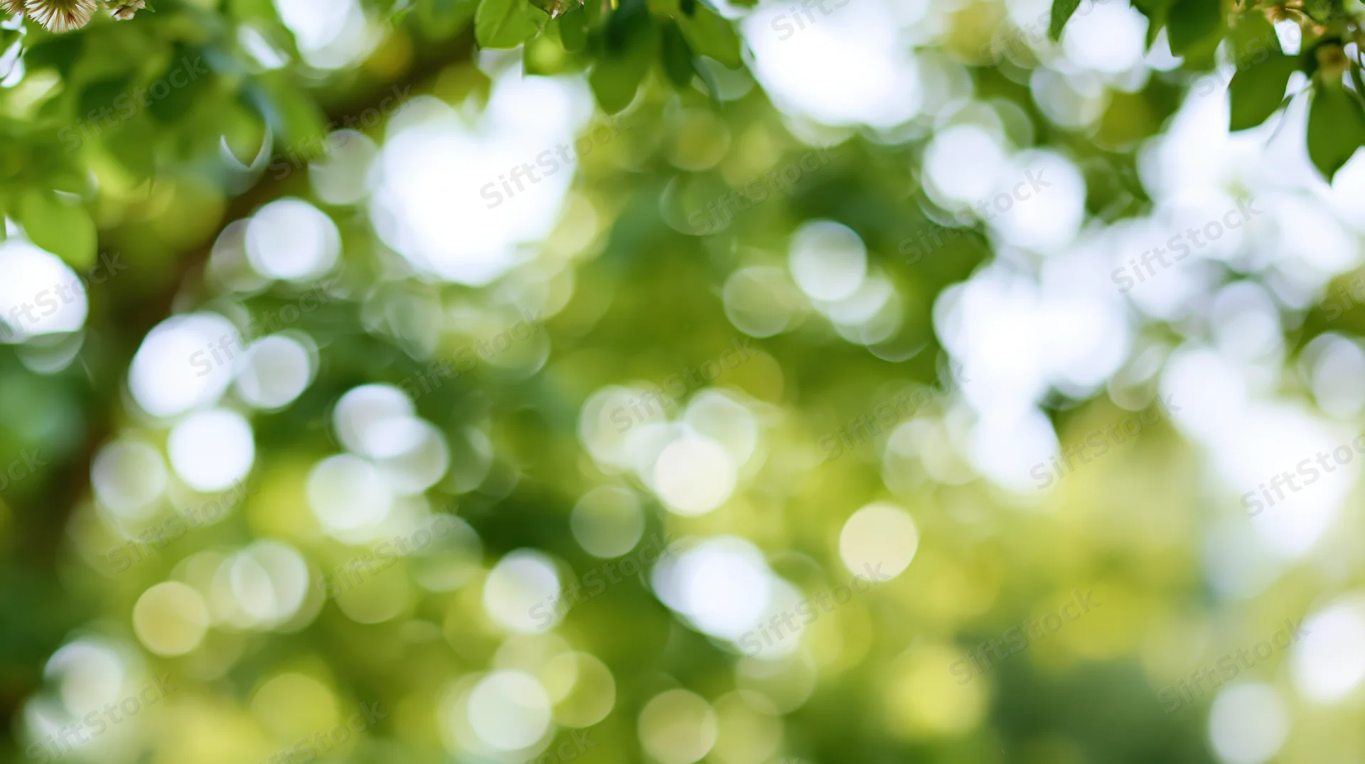 Green leaves of a tree with sunlight filtering through creating bokeh effect in a natural outdoor setting