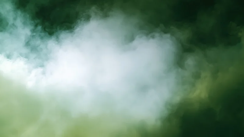 Swirling green and white smoke forming an abstract cloud pattern