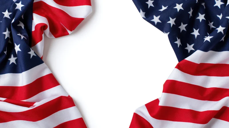 American flag draped in folds forming a frame with copyspace in center