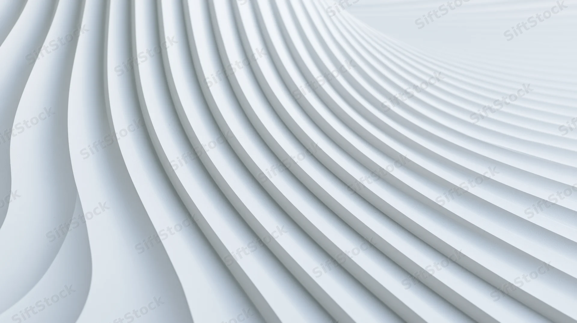 White curved lines forming a flowing wave pattern in a minimalist 3d render