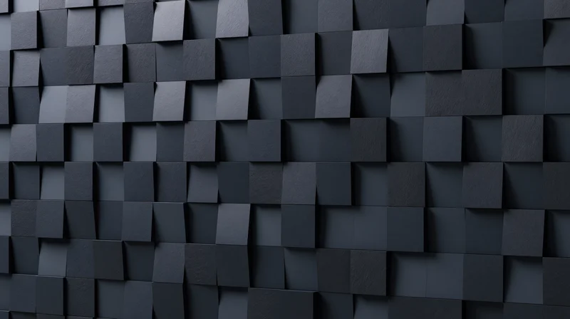 Dark geometric cubes arranged in a staggered 3d pattern on a wall surface