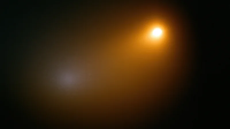 A bright orange light glowing softly in a dark space with warm ambient radiance and blurred background
