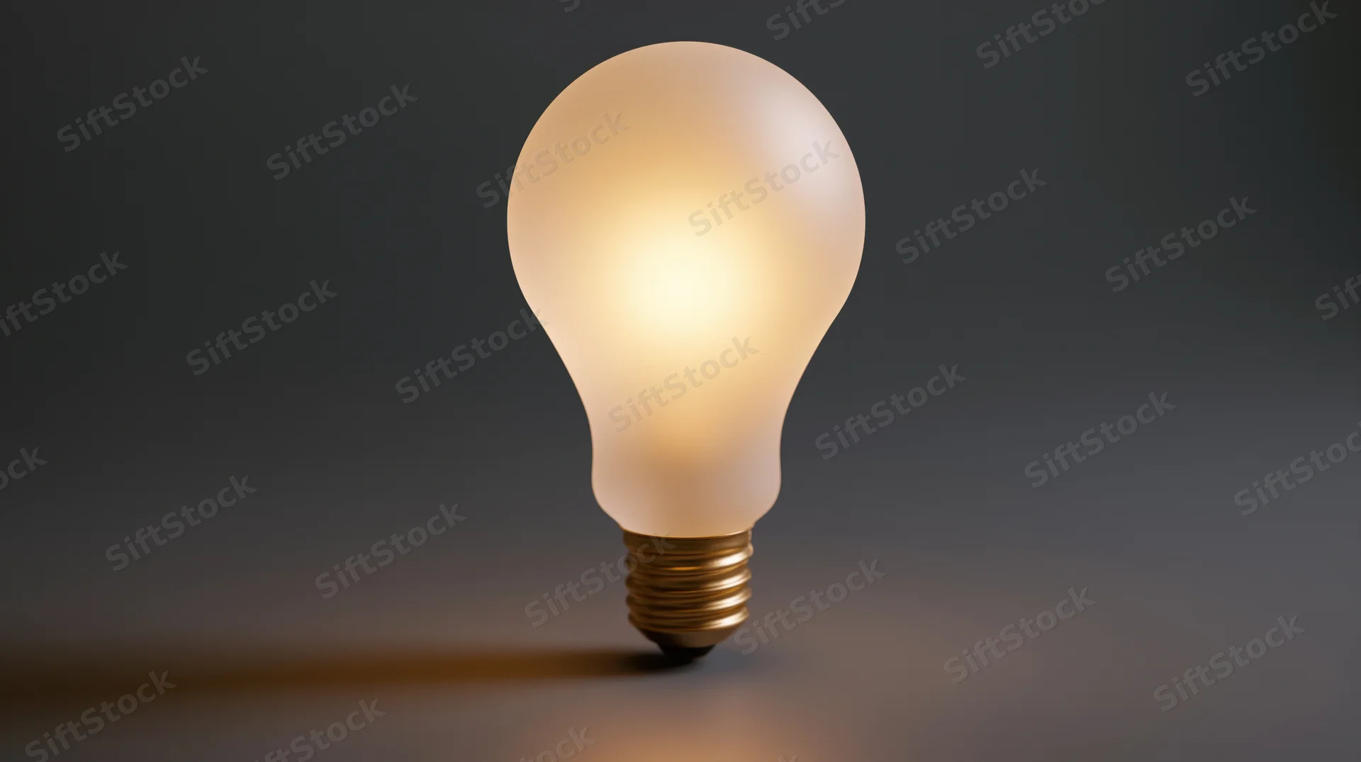 Glowing lightbulb standing on a dark surface with soft warm light and shadow