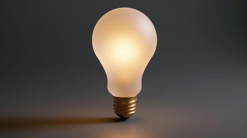 Glowing lightbulb standing on a dark surface with soft warm light and shadow