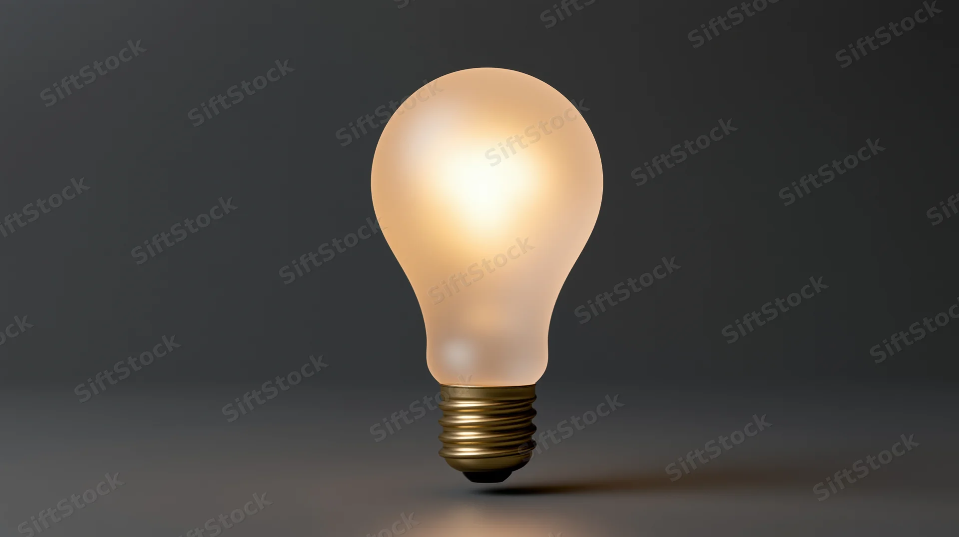 Glowing lightbulb floating above dark surface with soft shadow and reflection