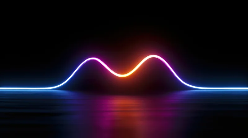 Glowing neon wave reflecting on dark surface