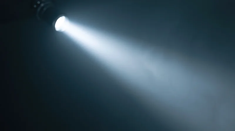 Flashlight beam cutting through dark space