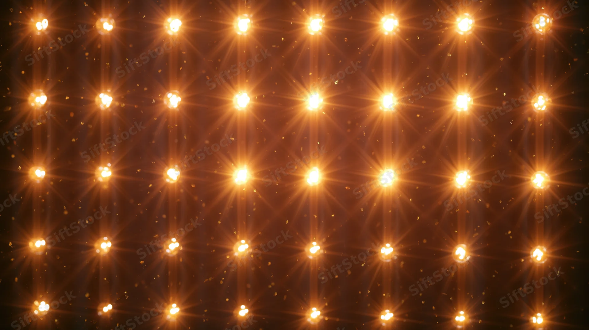 Grid of warm glowing lights arranged in rows creating a radiant backdrop