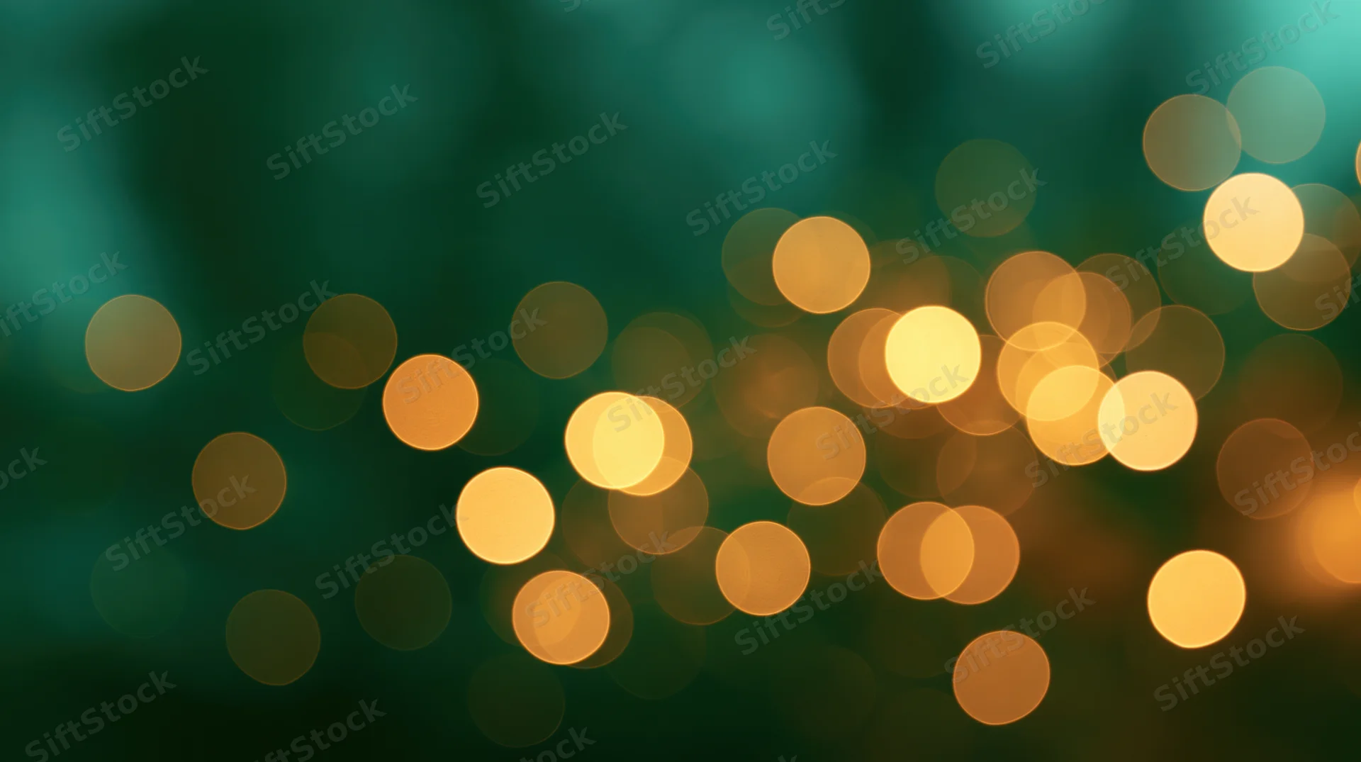 Blurred golden lights arranged in a diagonal pattern against a dark teal background