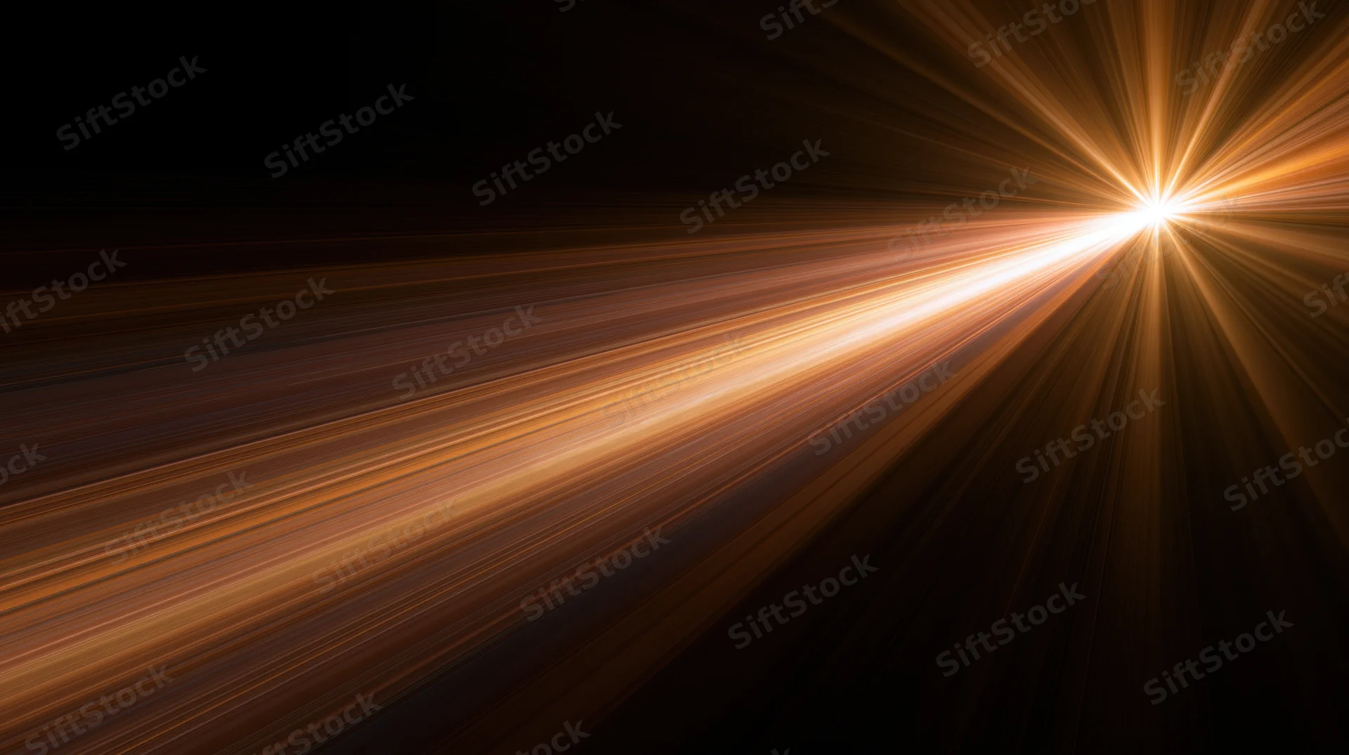 Radiant golden light beams bursting from a bright source in dark space