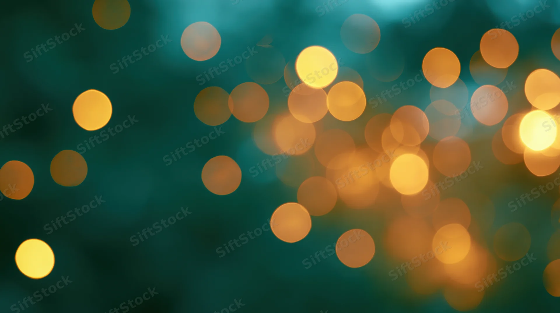 Blurred golden lights scattered across a dark teal background with soft glow and copyspace