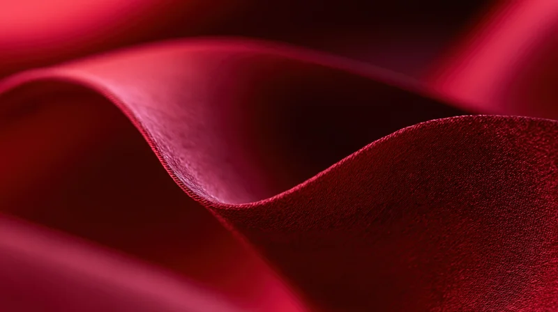 Closeup of red silk fabric with flowing folds and soft curves