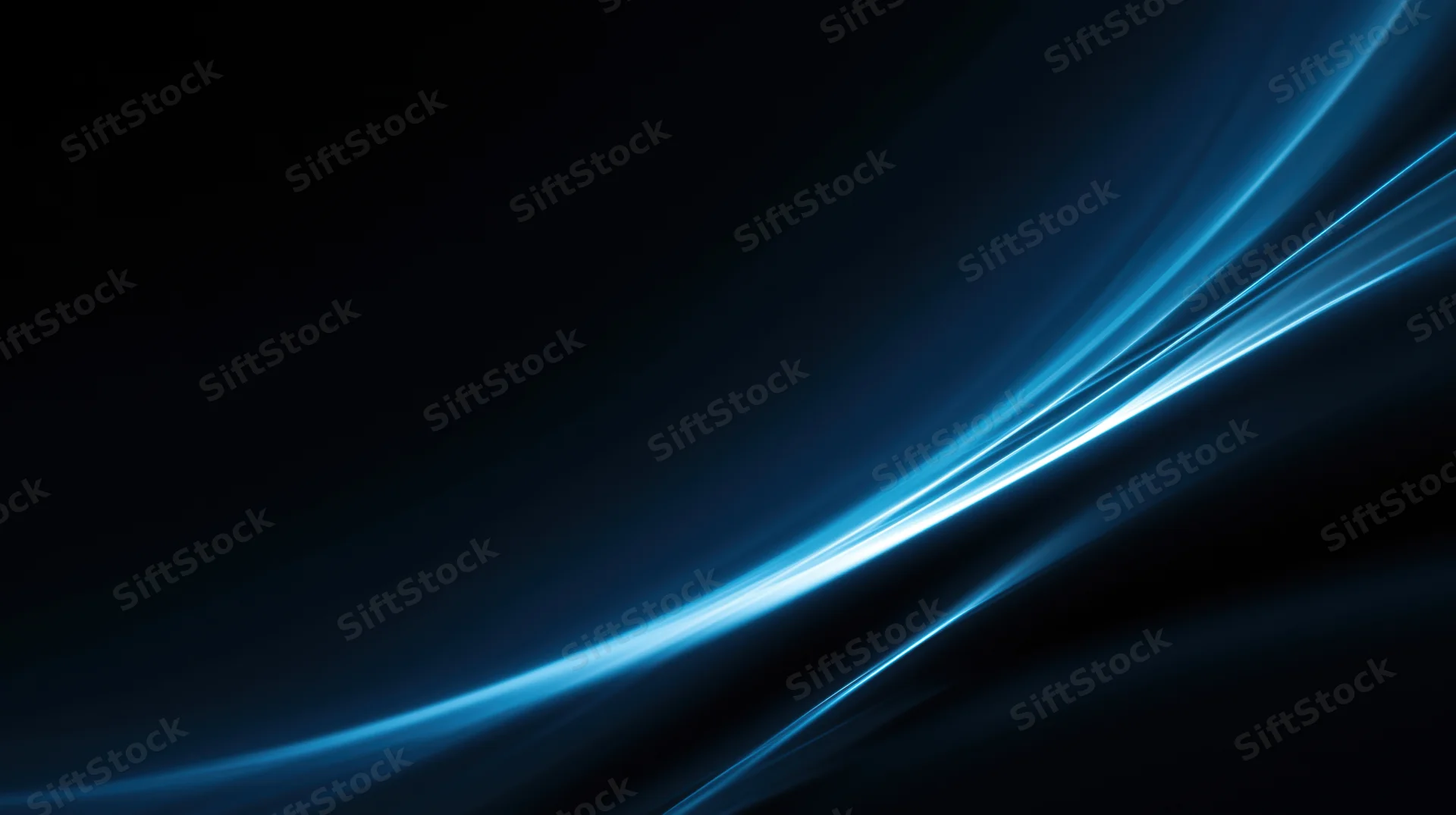 Glowing blue light streaks curving across a dark background
