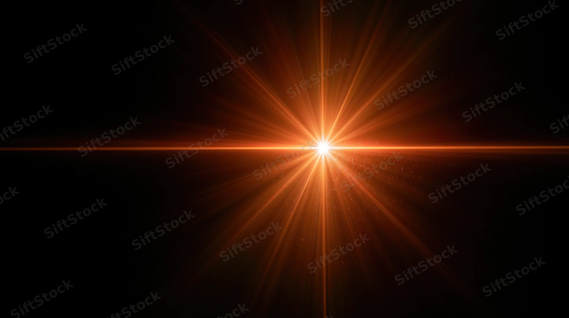 Bright orange starburst light flare radiating from center against black background