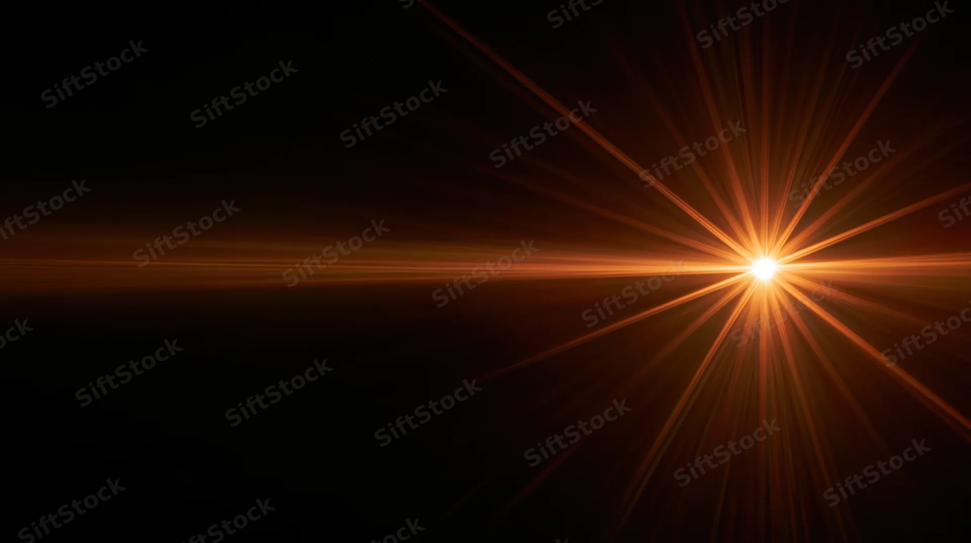 Bright golden light burst radiating from center against dark background with horizontal glow and copyspace