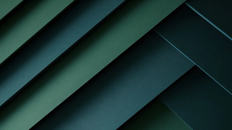 Layered diagonal green and teal geometric shapes forming an abstract pattern with depth and shadow