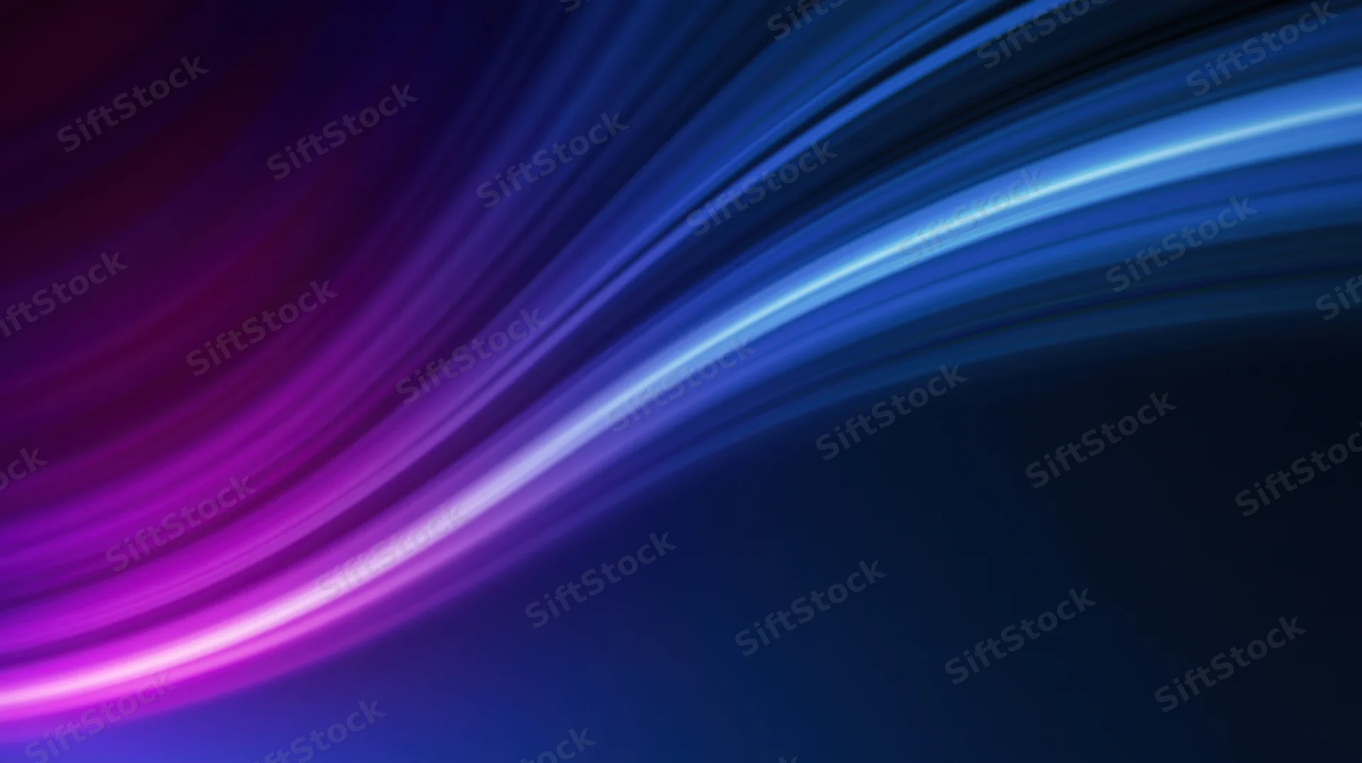 Flowing light streaks in blue and purple gradient across dark background