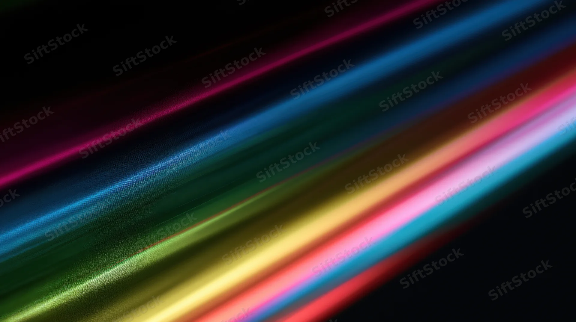 Colorful light streaks moving diagonally across a dark background