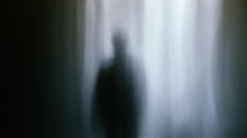 Blurred silhouette of a human figure against a vertical light gradient