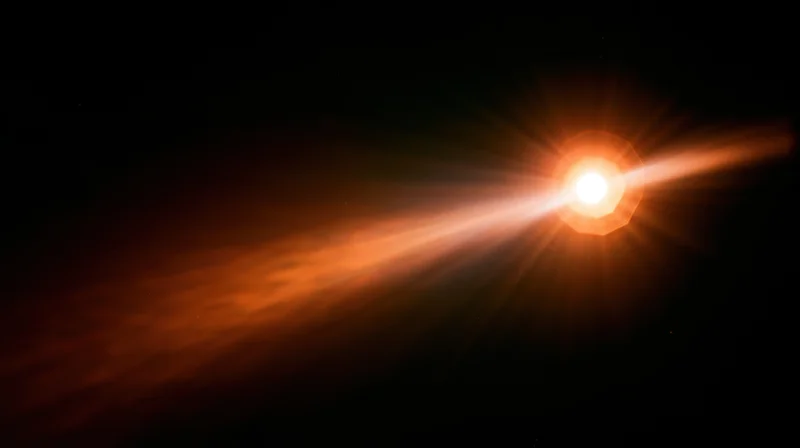 Bright orange star emitting radiant light in dark space