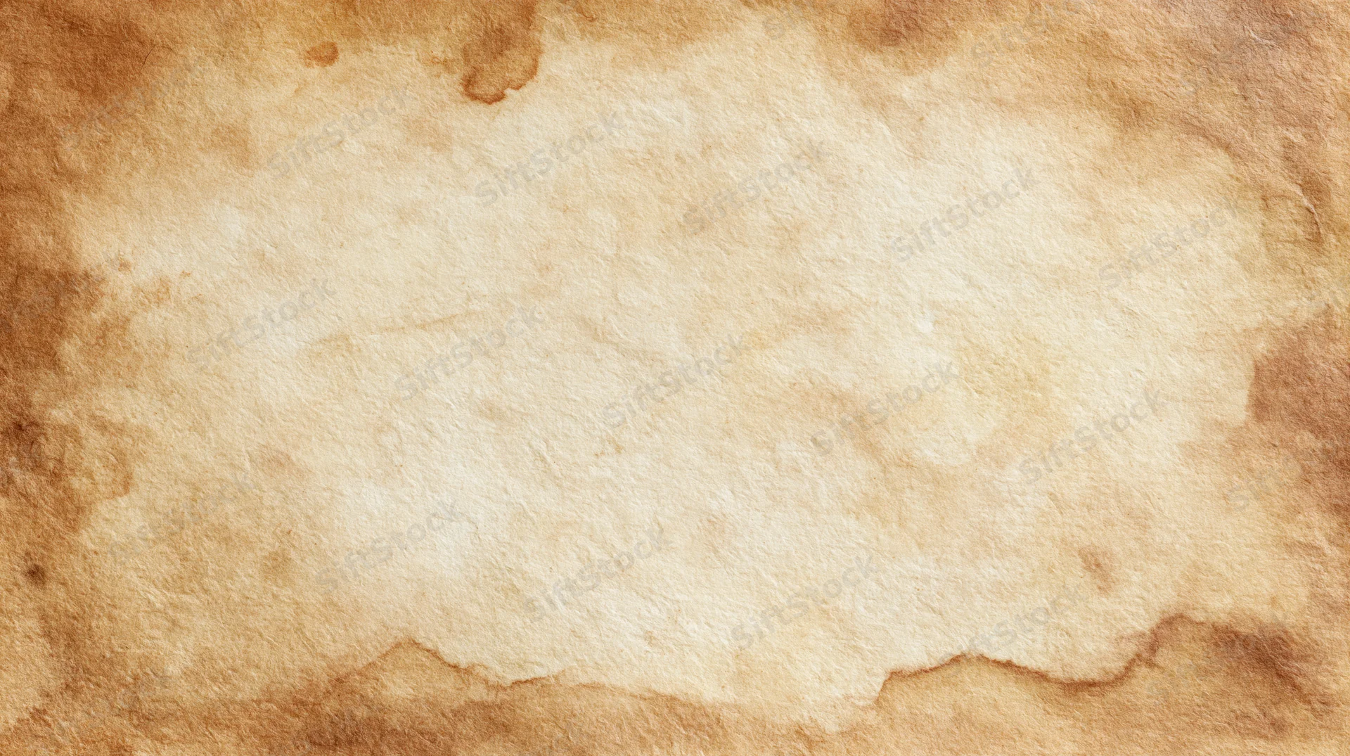 Aged parchment paper with stained edges and textured surface as background
