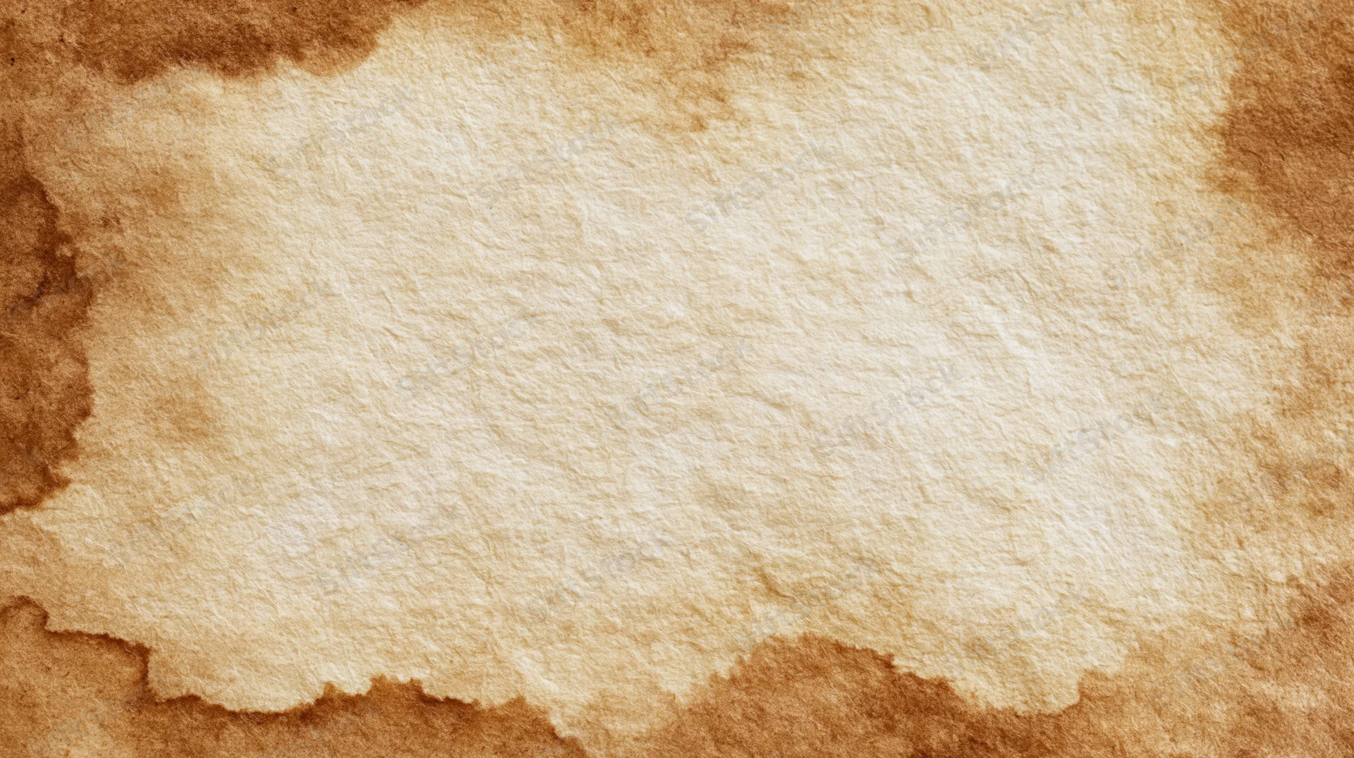 Aged parchment paper with stained edges and textured surface as background