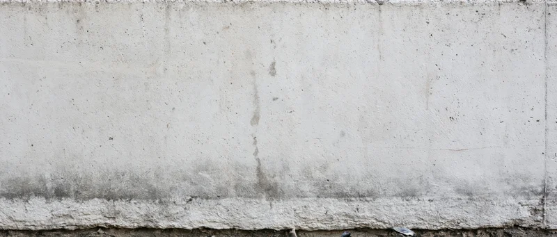 Weathered concrete wall with horizontal seam and damp stain at base