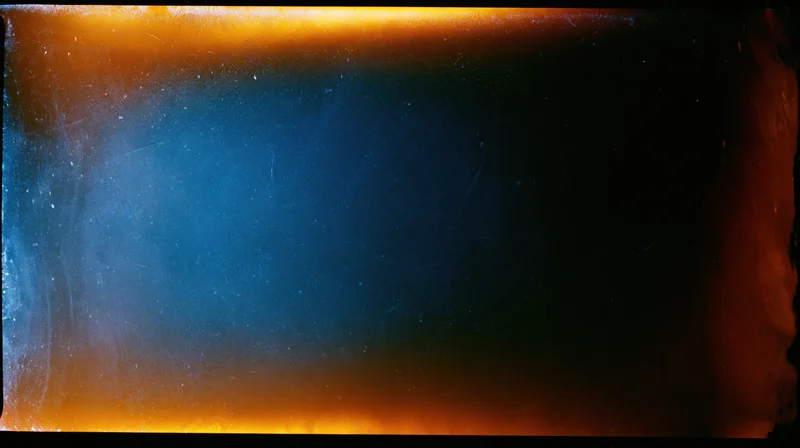Abstract gradient of blue and orange light with soft glow and film texture