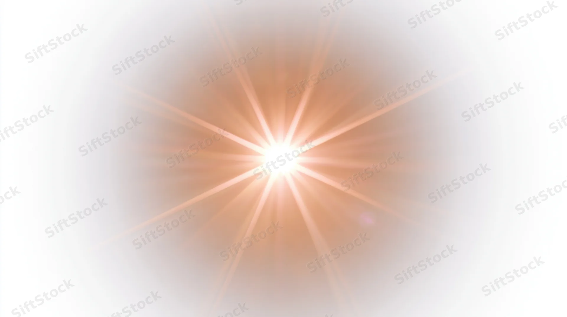 Bright light burst radiating from center on white background with soft glow and lens flare effect