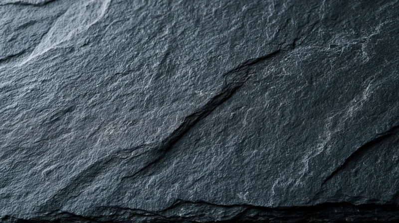 Close-up of dark slate rock surface with natural cracks and texture