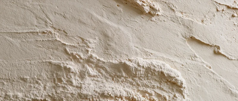 Close-up of textured plaster wall surface with uneven application and layered finish