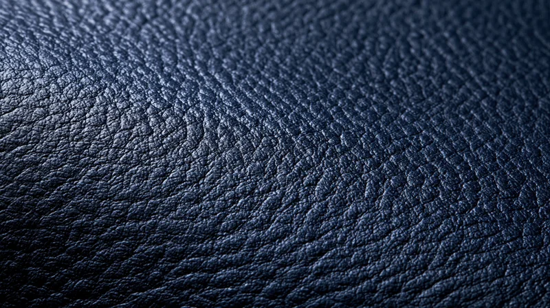 Closeup of dark blue leather texture showing fine grain pattern and subtle sheen