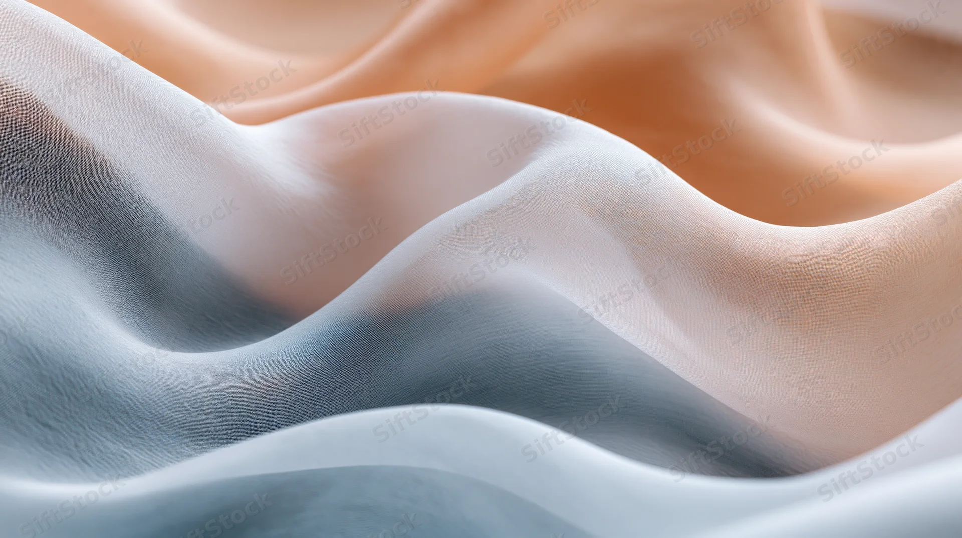 Flowing silk fabric draped in soft waves with light and shadow creating a smooth, undulating surface